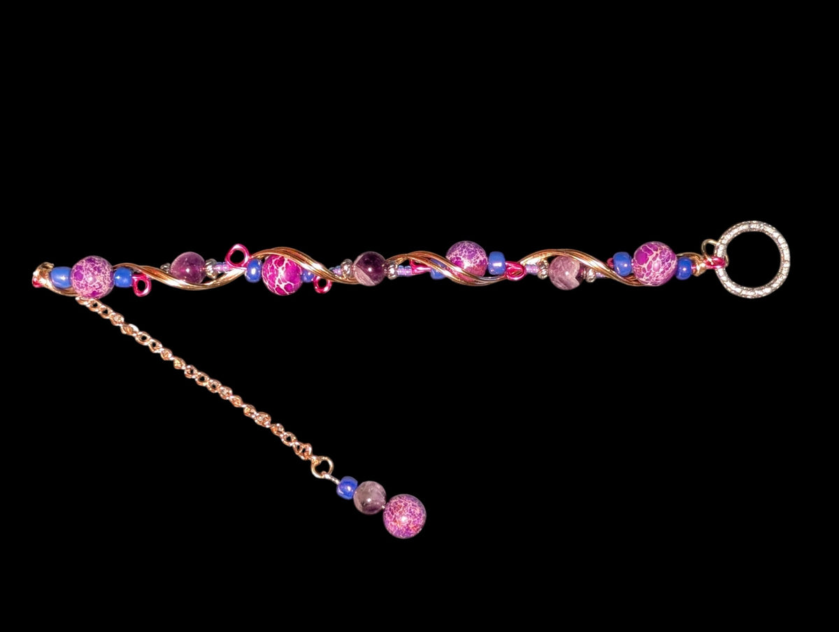 Dyed Imperial Jasper & Amethyst Wire-Wrapped Bracelet