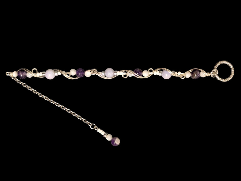Amethyst & Pearl Wire-Wrapped Bracelet