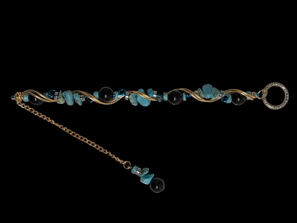 Black Jasper & Turquoise Wire-Wrapped Bracelet