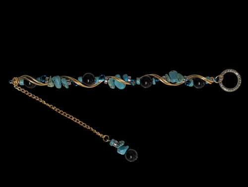 Black Jasper & Turquoise Wire-Wrapped Bracelet